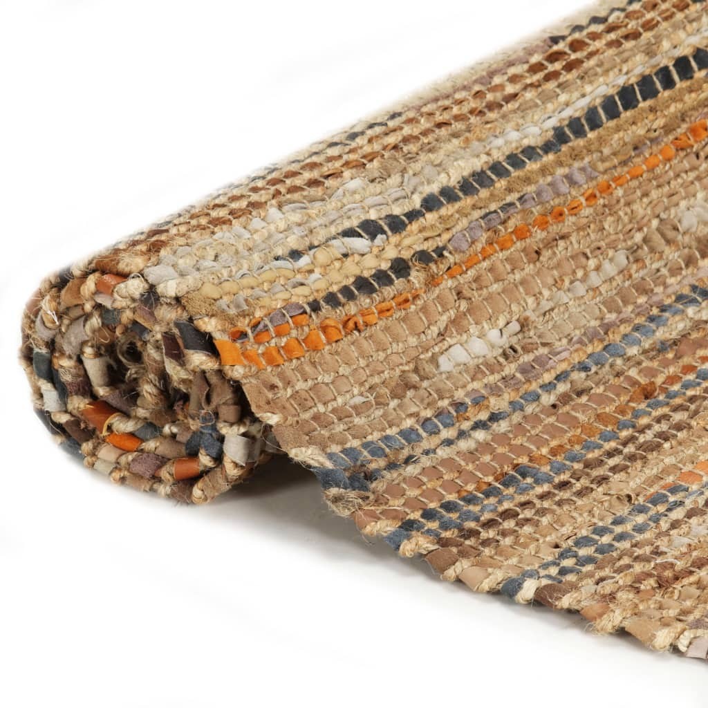 Hand-woven Chindi Rug Leather Jute 120x170 cm Tan